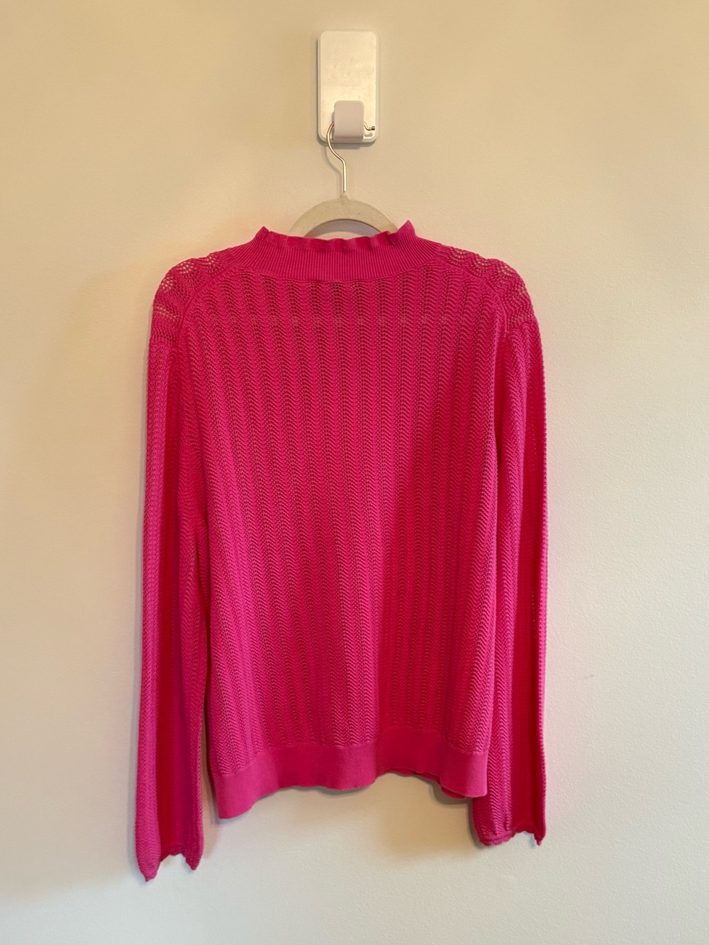 J. CREW • Hot Pink Pointelle Sweater XXL NWT Ruffle Mock Neck Sweater Preppy - Picture 7 of 8